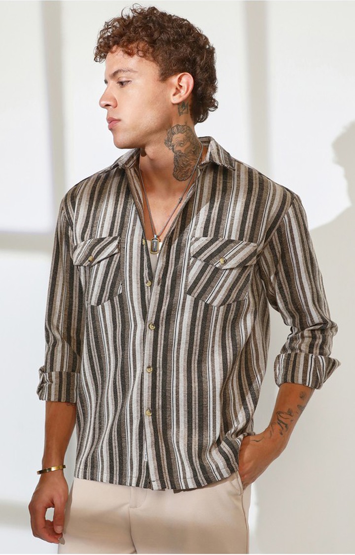 Men's Brown Striped Oversized Shirts