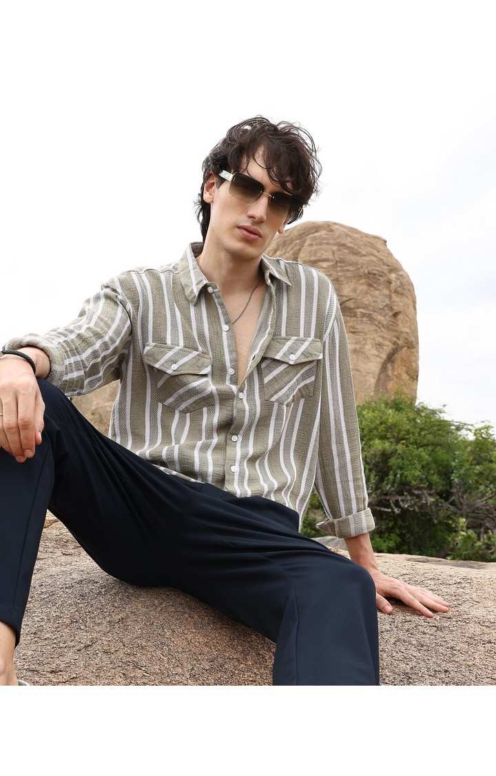 Men's Multicolor Striped Oversized Shirts