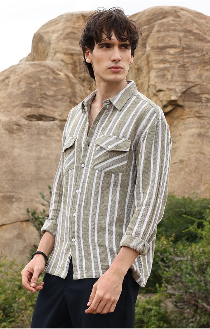 Men's Multicolor Striped Oversized Shirts