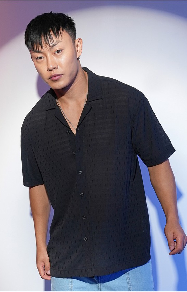 Men's Black Solid Oversized Shirts