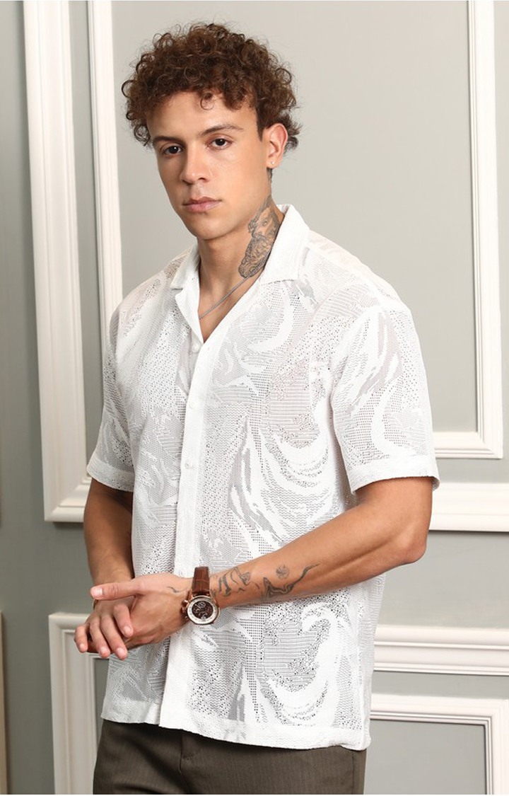 Men's White Solid Oversized Shirts