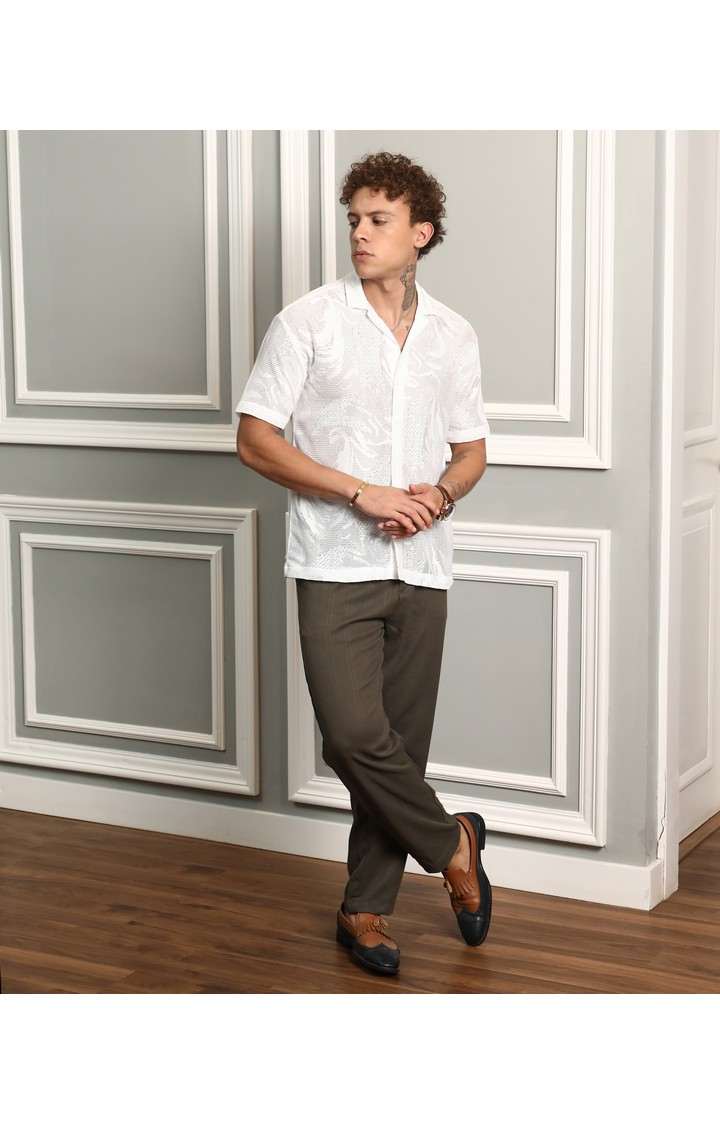 Men's White Solid Oversized Shirts