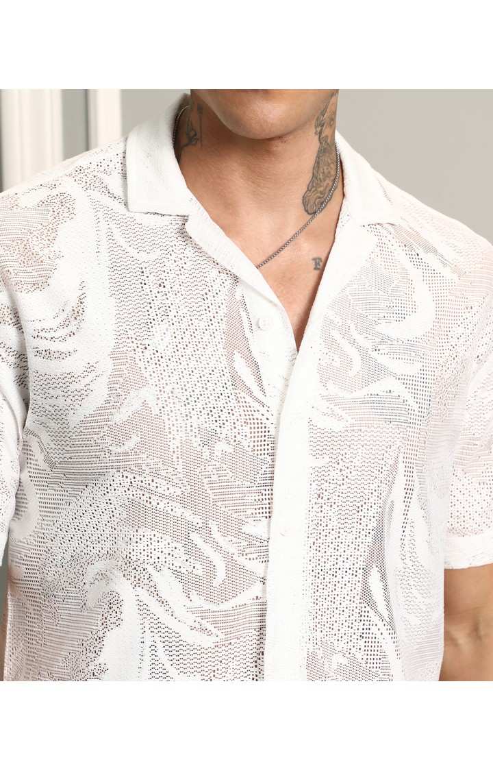 Men's White Solid Oversized Shirts