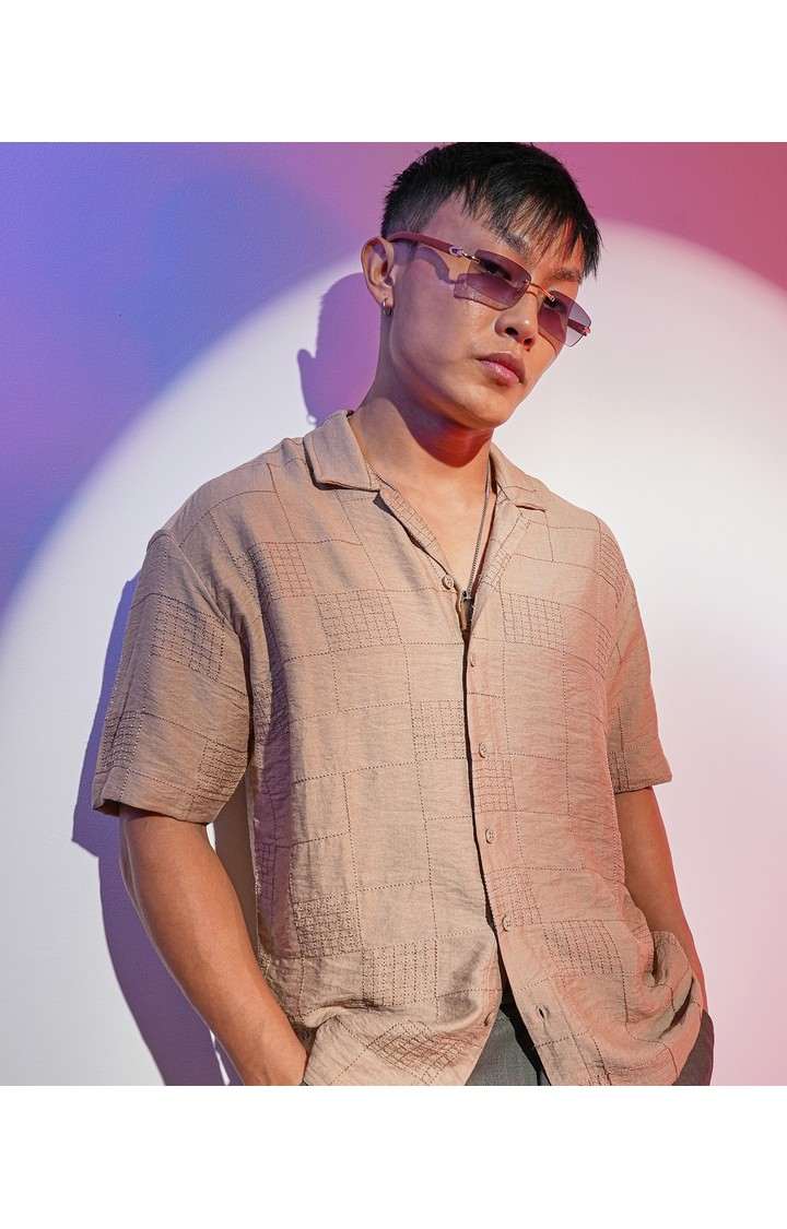 Men's Brown Solid Oversized Shirts