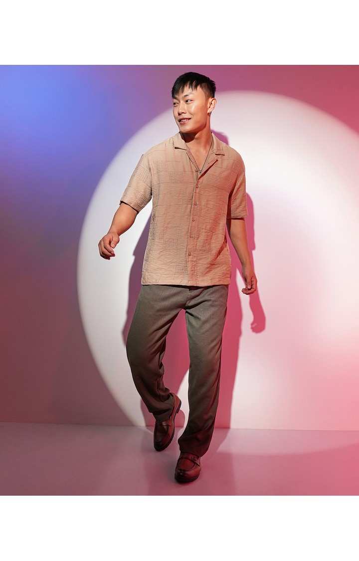 Men's Brown Solid Oversized Shirts