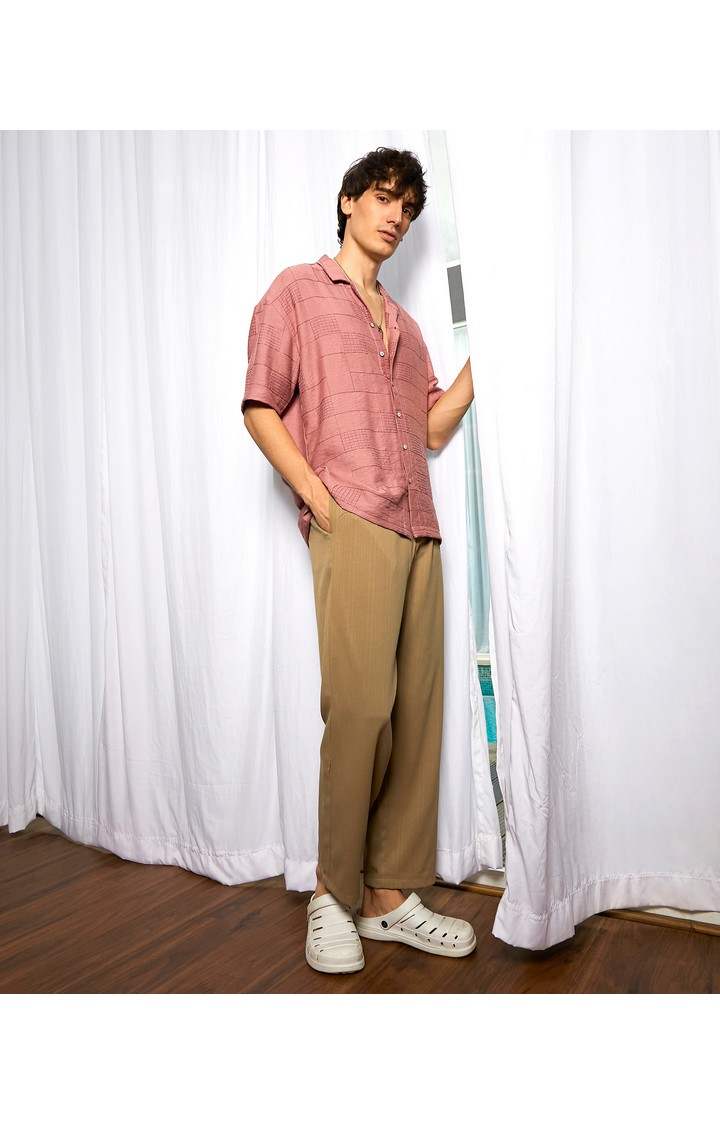 Men's Brown Solid Oversized Shirts