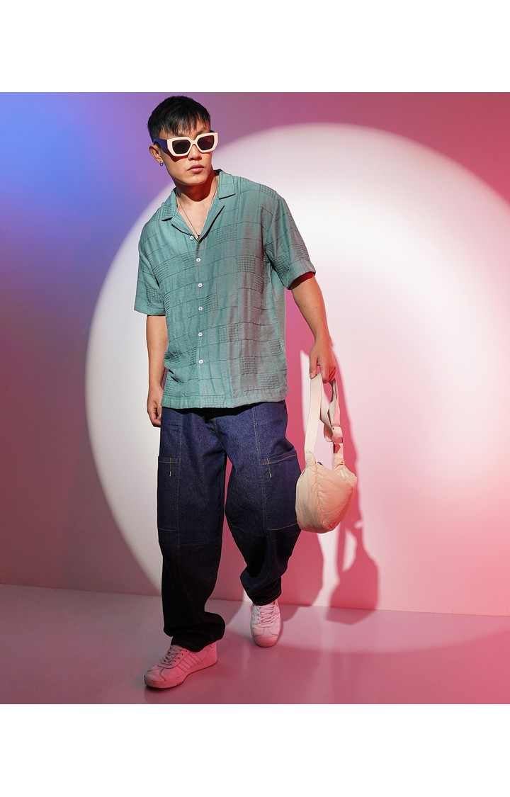 Men's Green Solid Oversized Shirts
