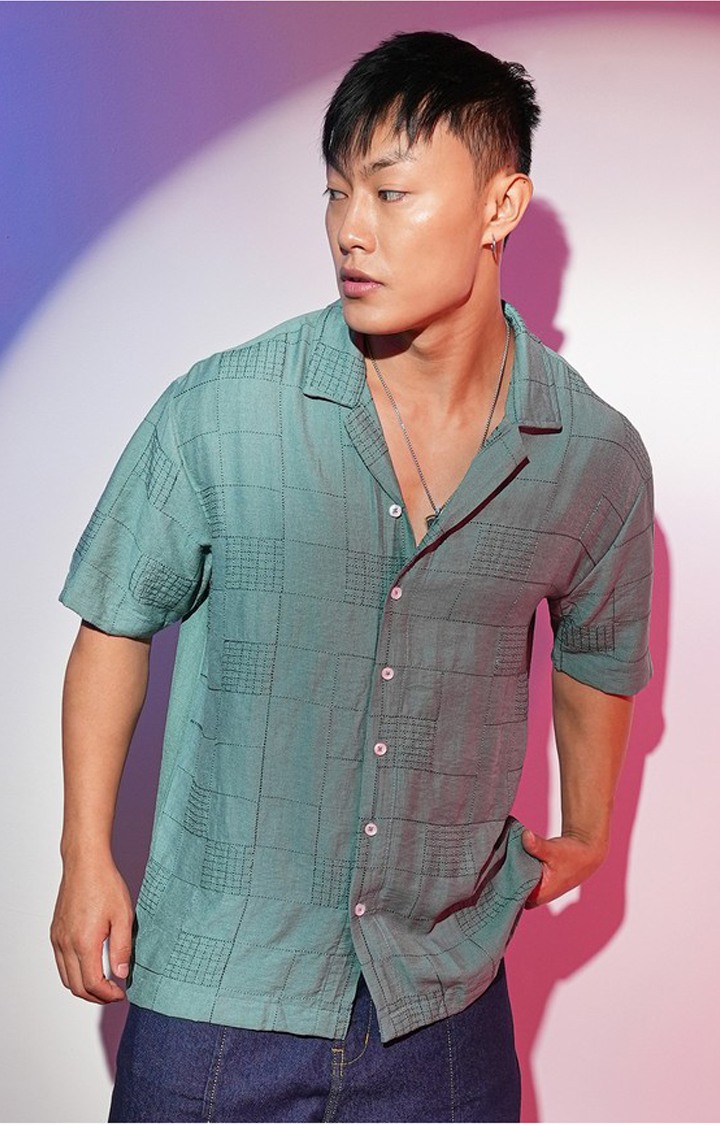 Men's Green Solid Oversized Shirts
