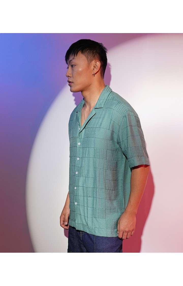 Men's Green Solid Oversized Shirts