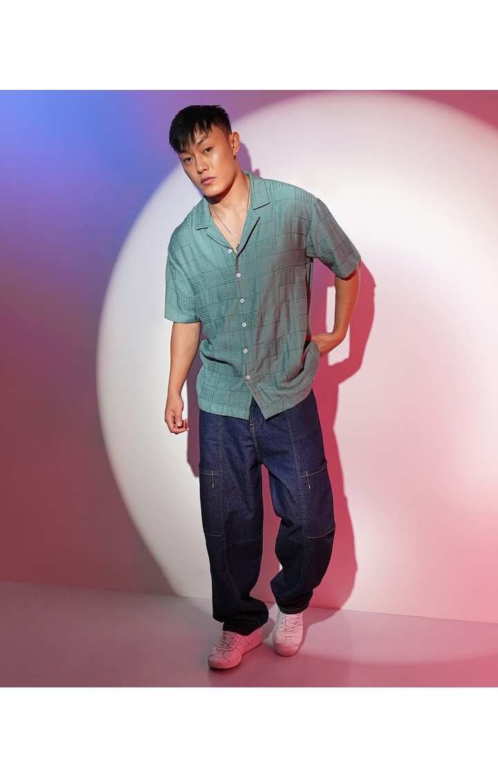 Men's Green Solid Oversized Shirts