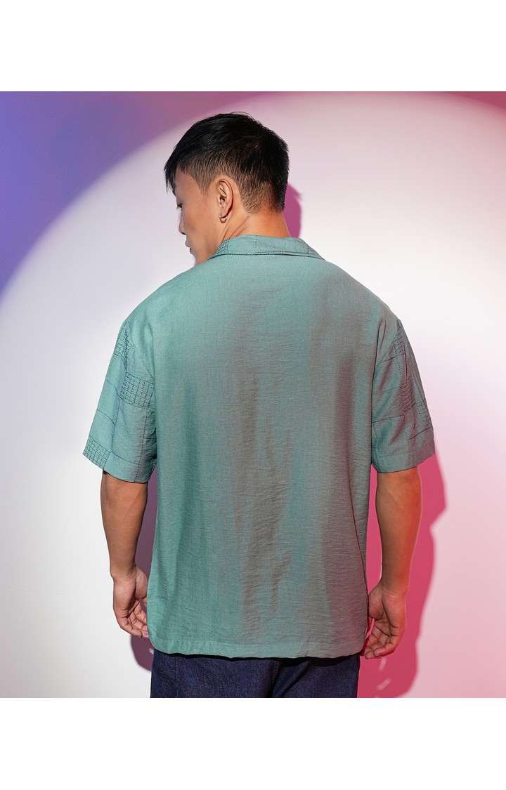 Men's Green Solid Oversized Shirts