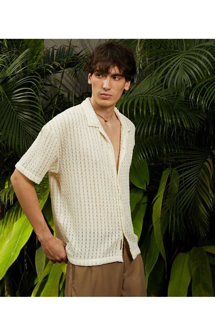 Men's White Solid Oversized Shirts