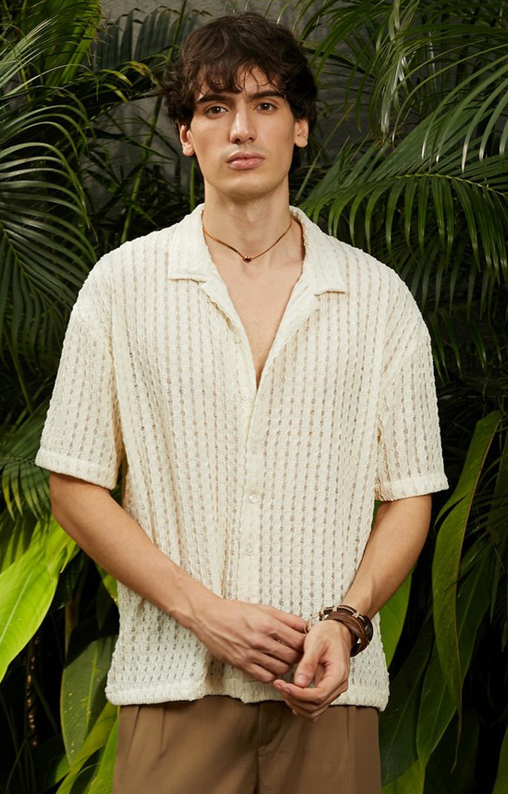 Men's White Solid Oversized Shirts