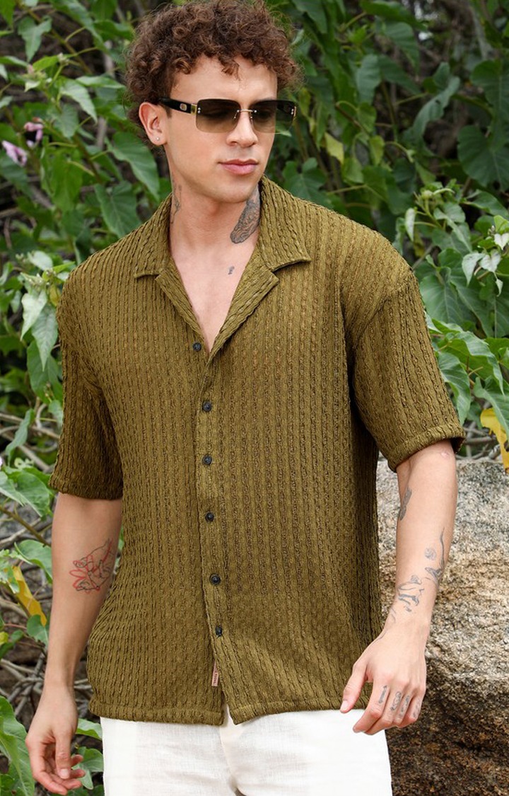 Men's Green Solid Oversized Shirts
