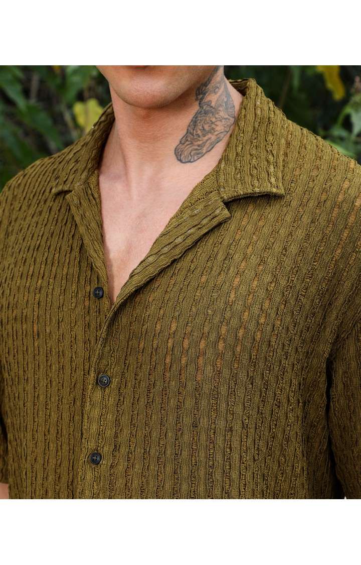 Men's Green Solid Oversized Shirts
