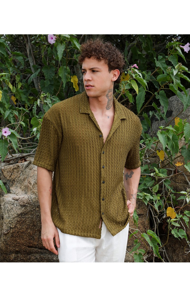 Men's Green Solid Oversized Shirts