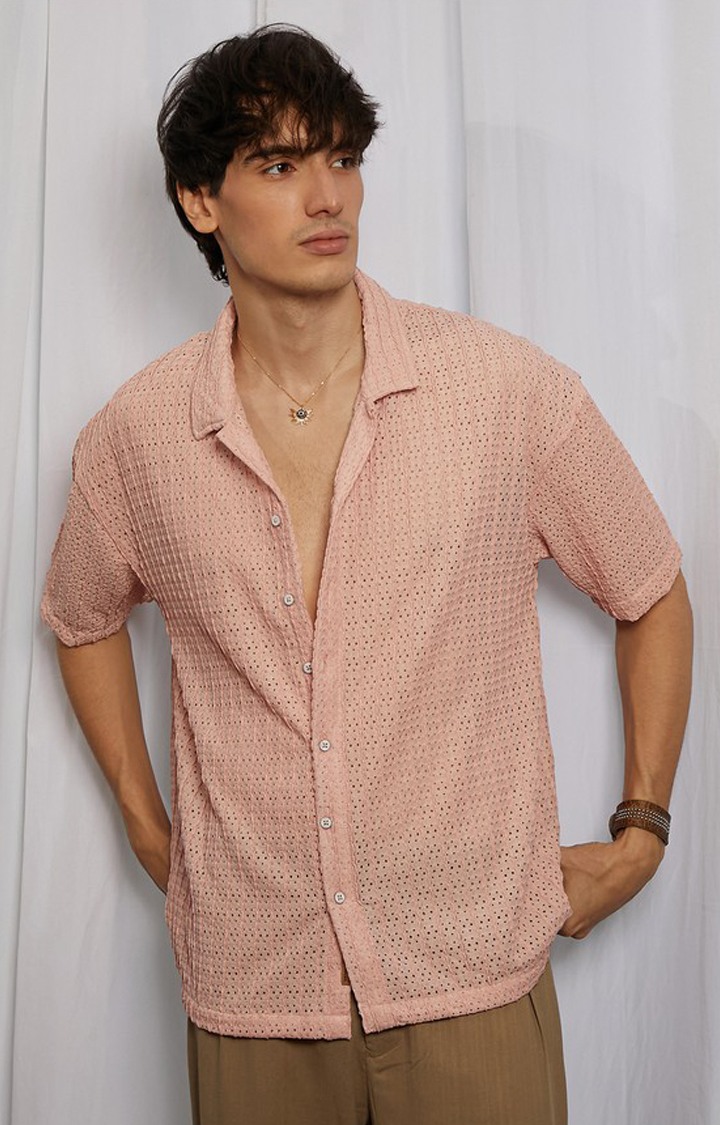 Men's Pink Solid Oversized Shirts