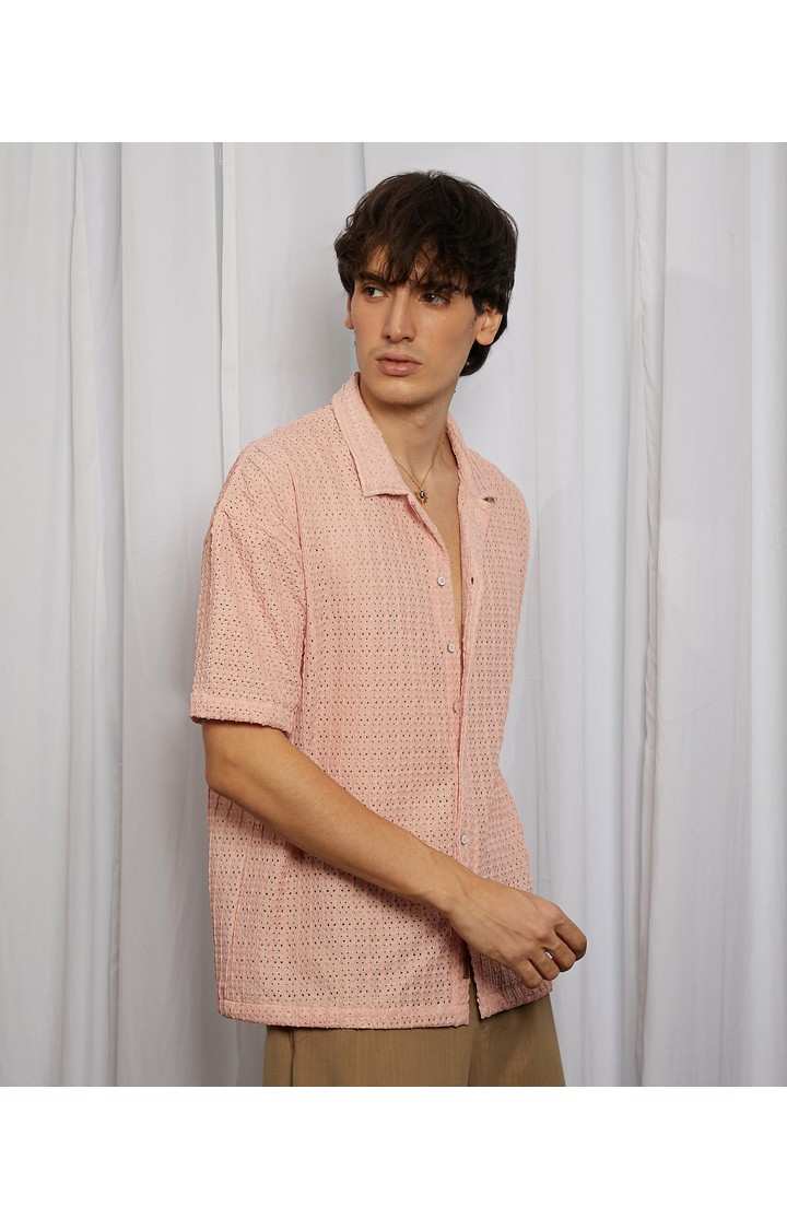 Men's Pink Solid Oversized Shirts