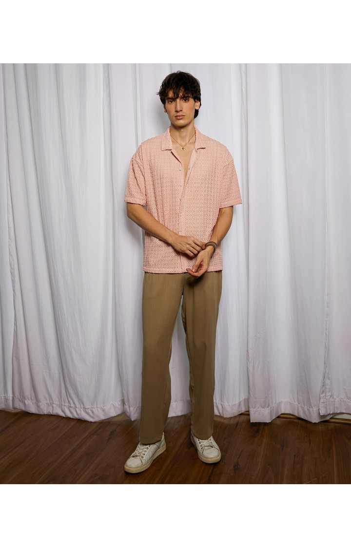 Men's Pink Solid Oversized Shirts