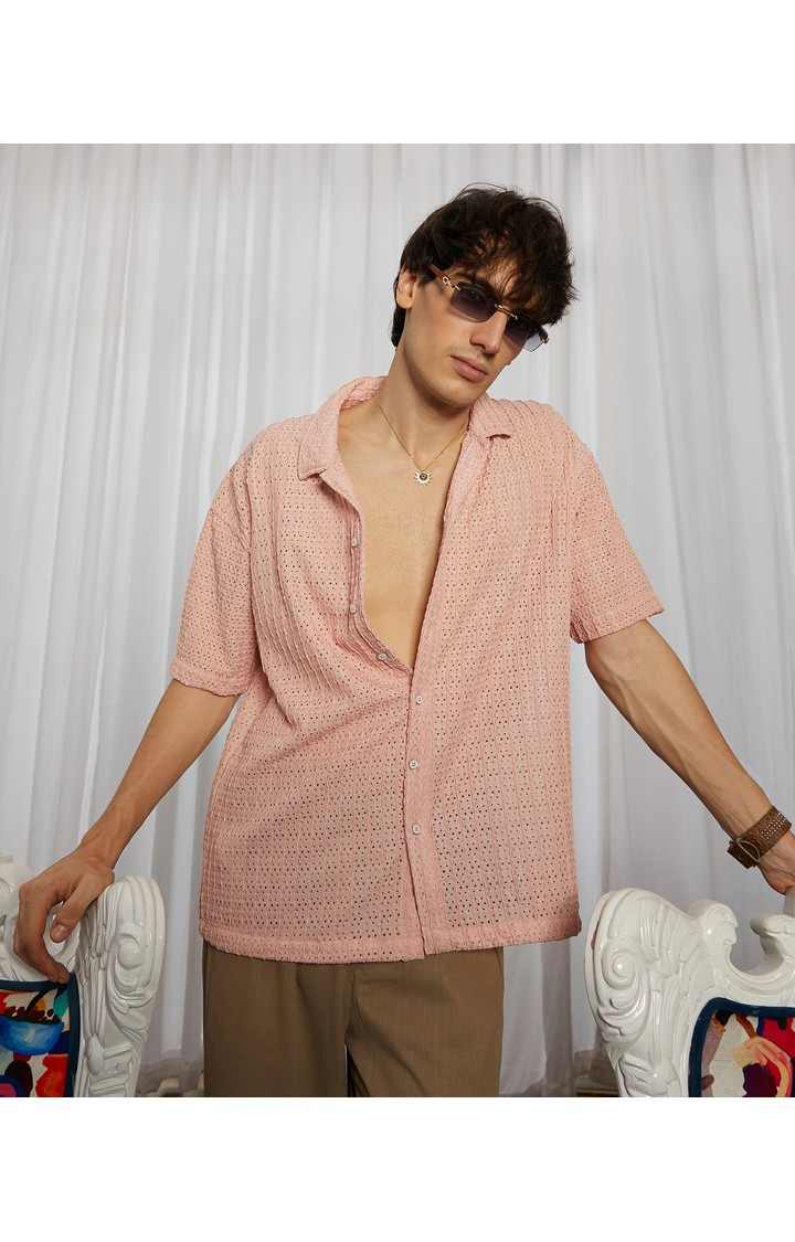 Men's Pink Solid Oversized Shirts