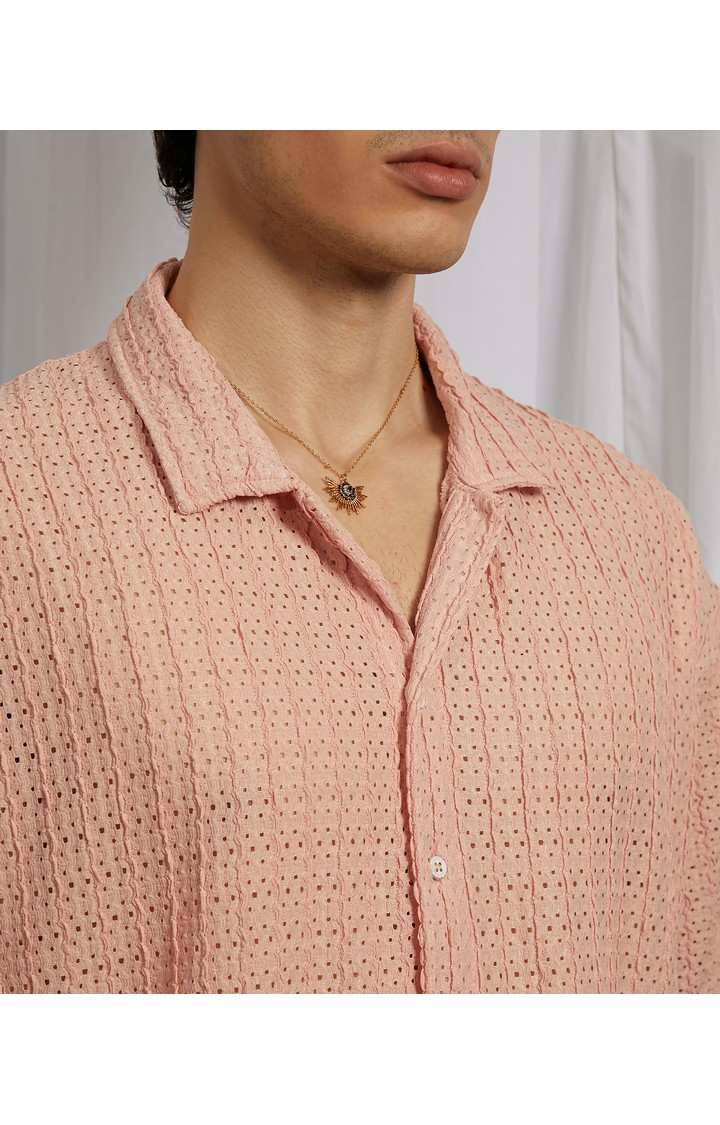Men's Pink Solid Oversized Shirts