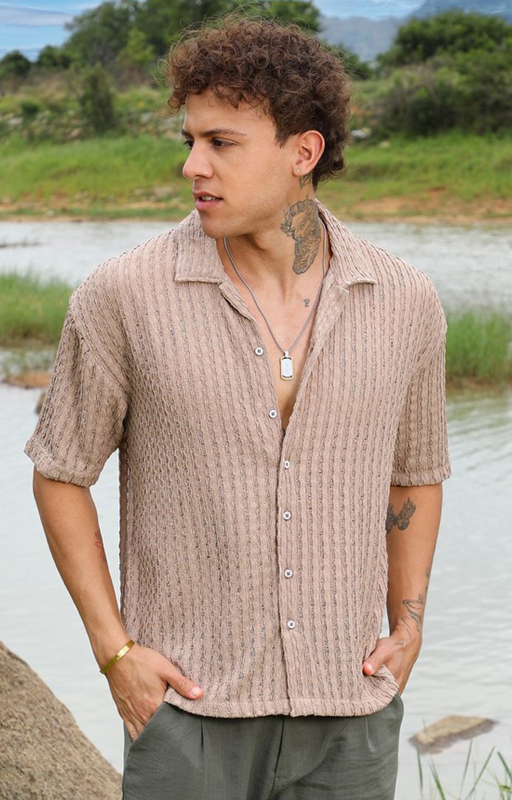 Men's Brown Solid Oversized Shirts