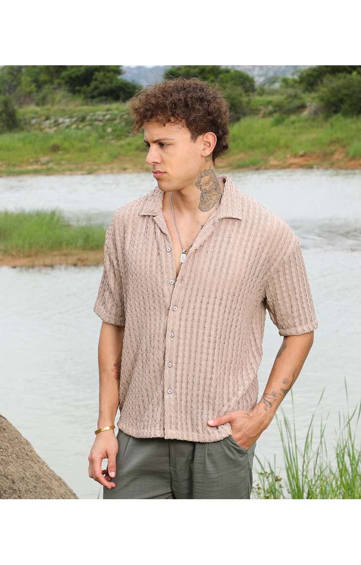 Men's Brown Solid Oversized Shirts