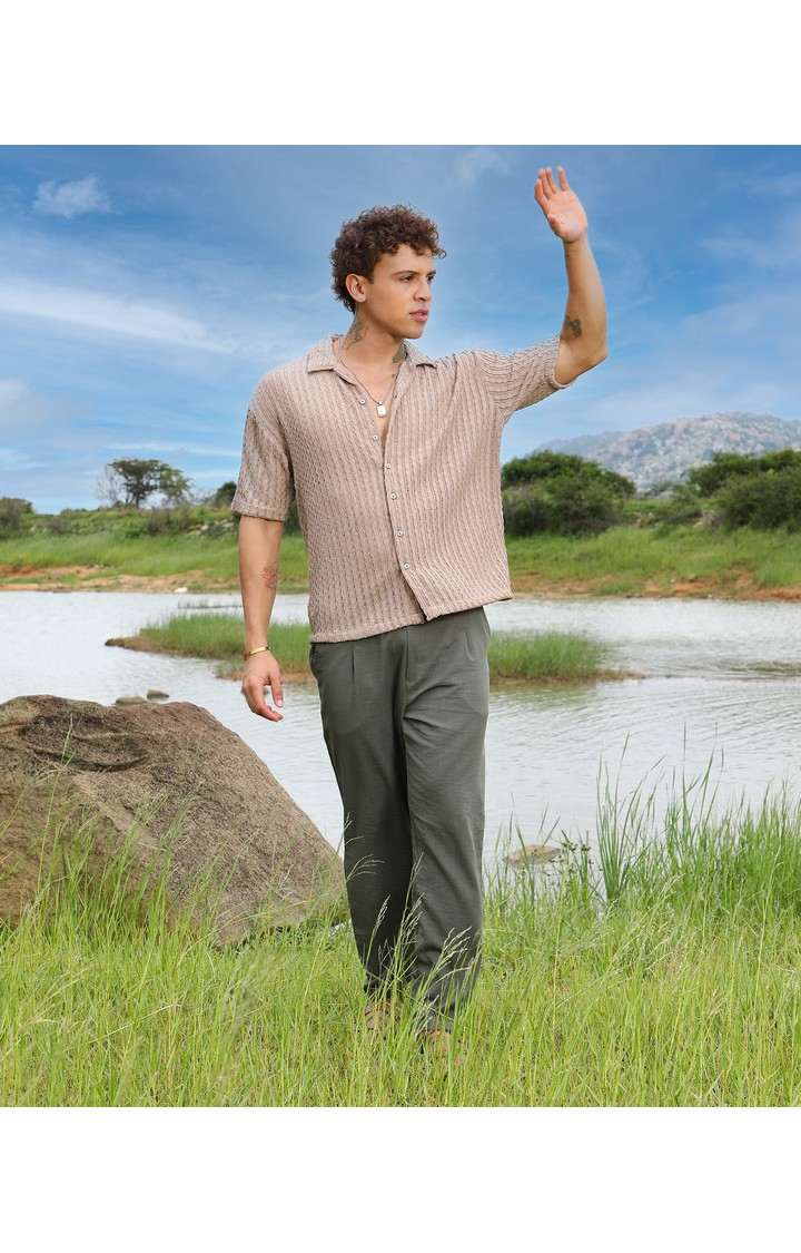 Men's Brown Solid Oversized Shirts