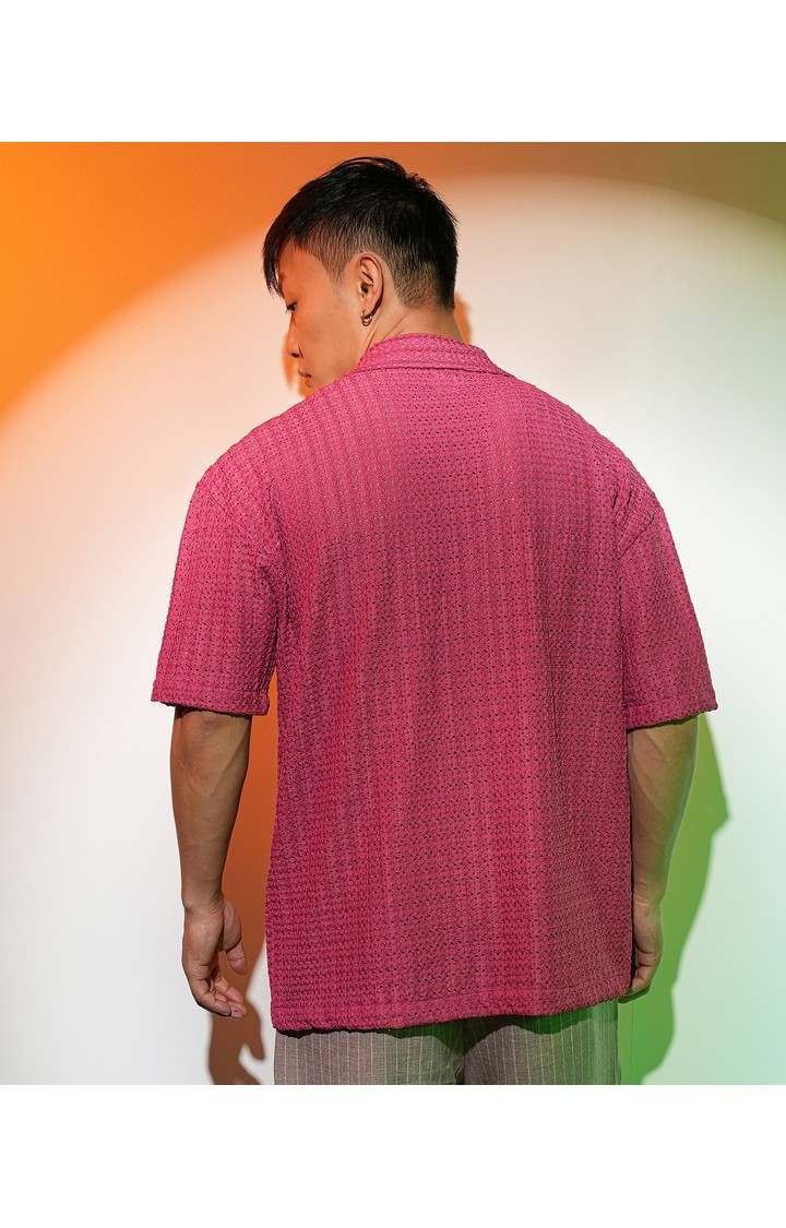 Men's Red Solid Oversized Shirts