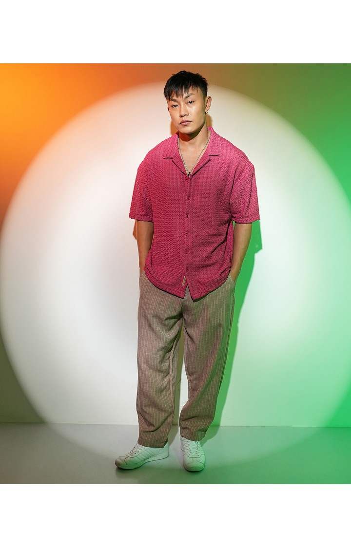 Men's Red Solid Oversized Shirts