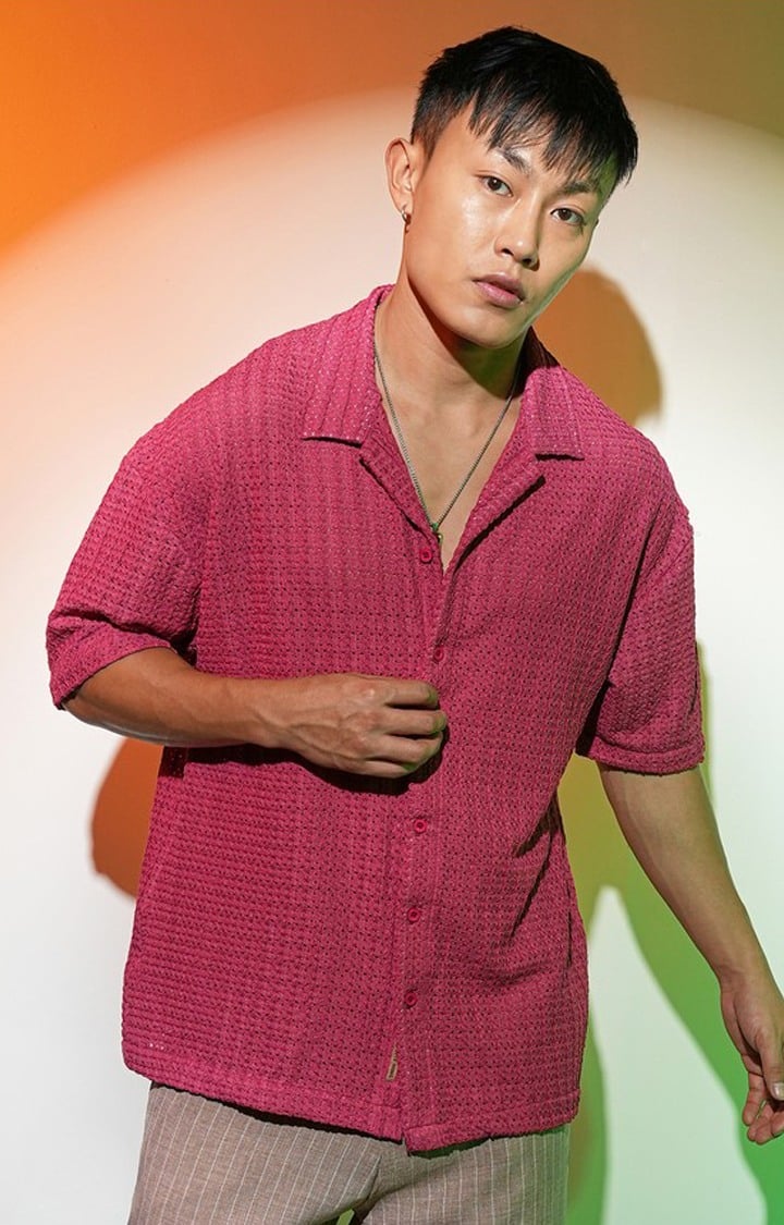 Men's Red Solid Oversized Shirts