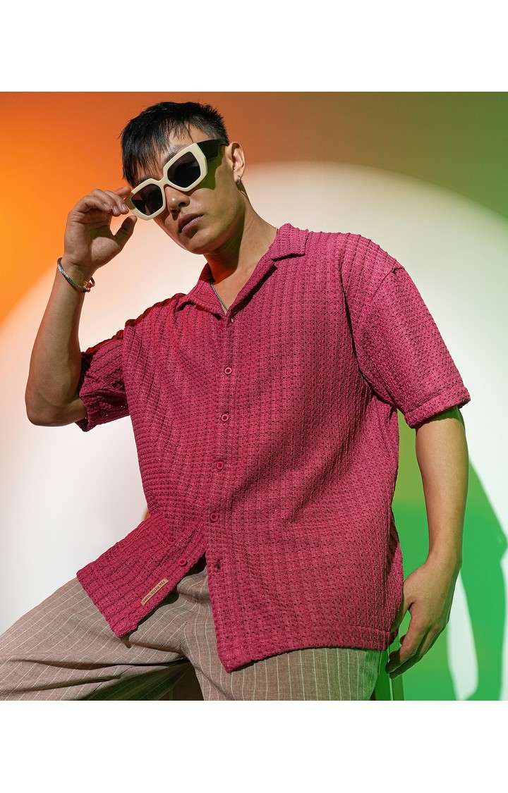 Men's Red Solid Oversized Shirts