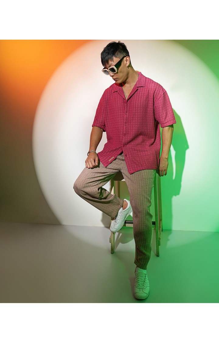 Men's Red Solid Oversized Shirts
