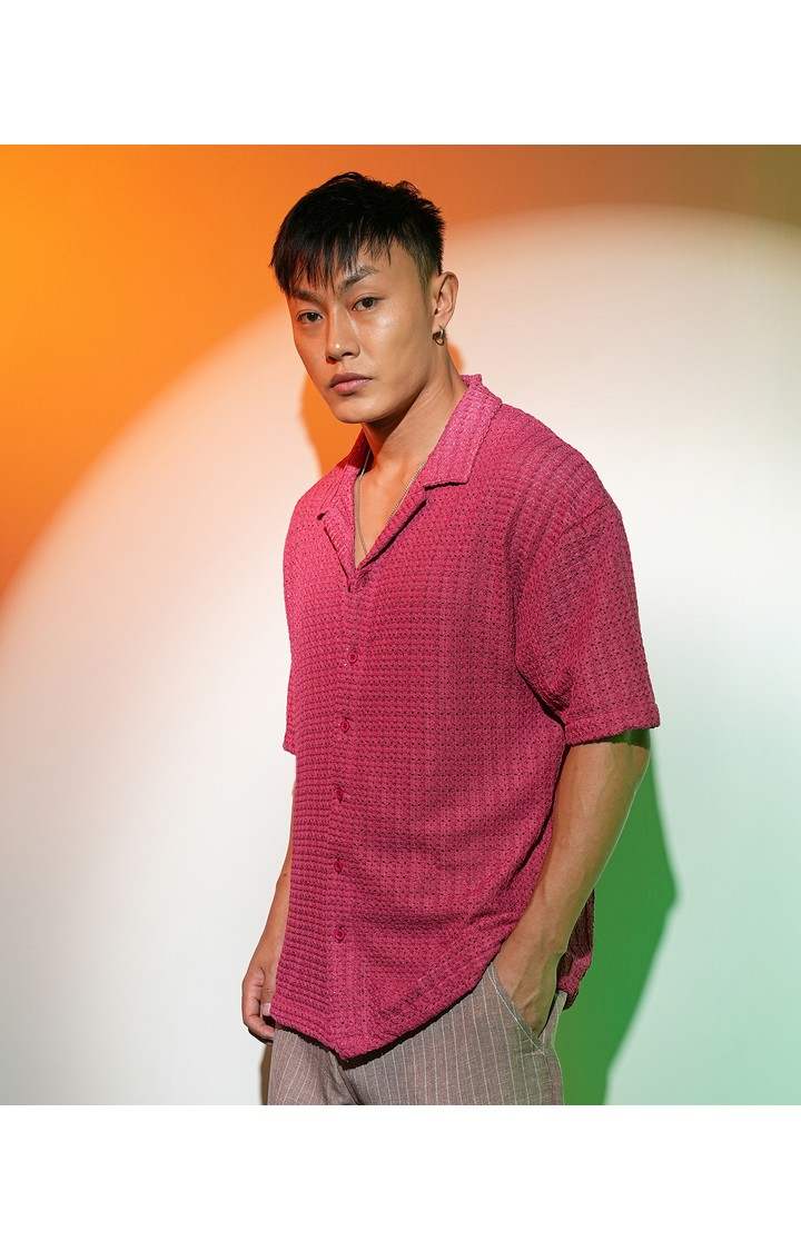 Men's Red Solid Oversized Shirts
