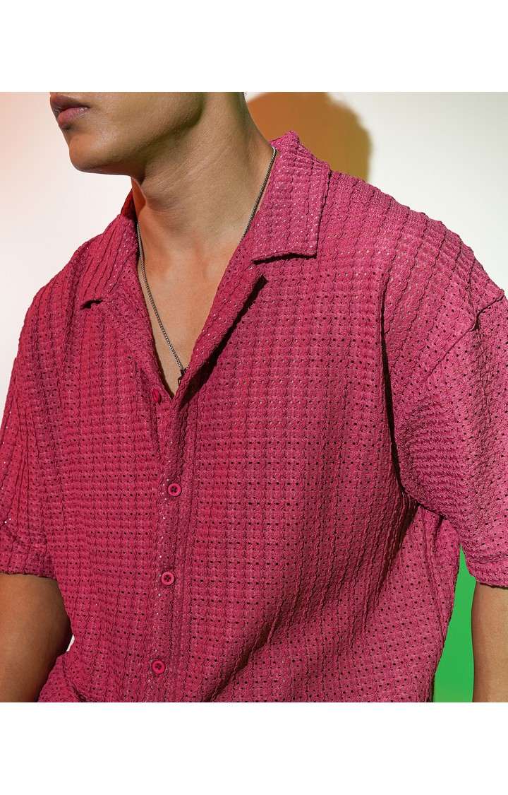 Men's Red Solid Oversized Shirts
