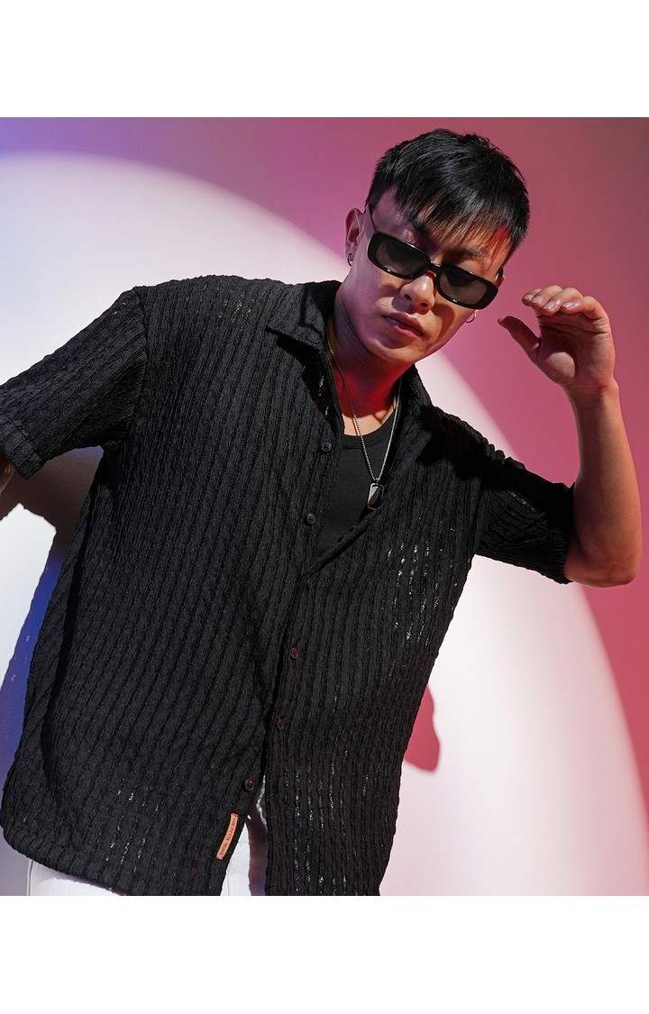 Men's Black Solid Oversized Shirts