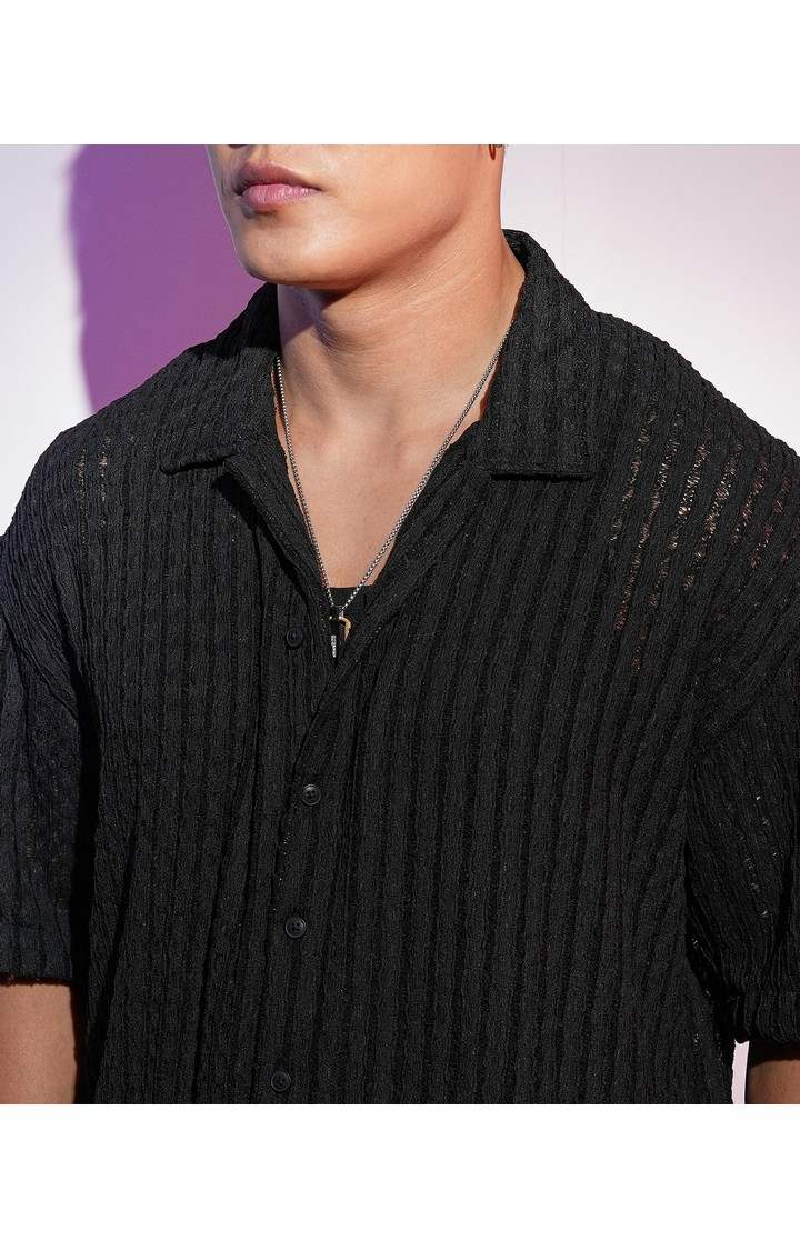 Men's Black Solid Oversized Shirts