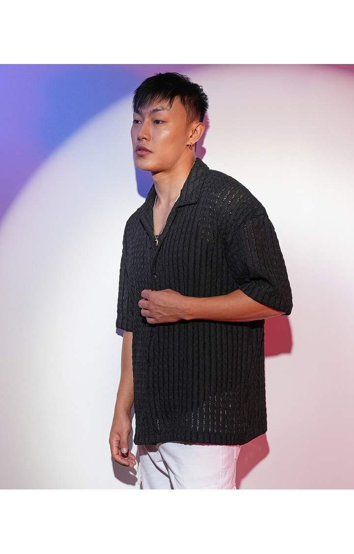Men's Black Solid Oversized Shirts