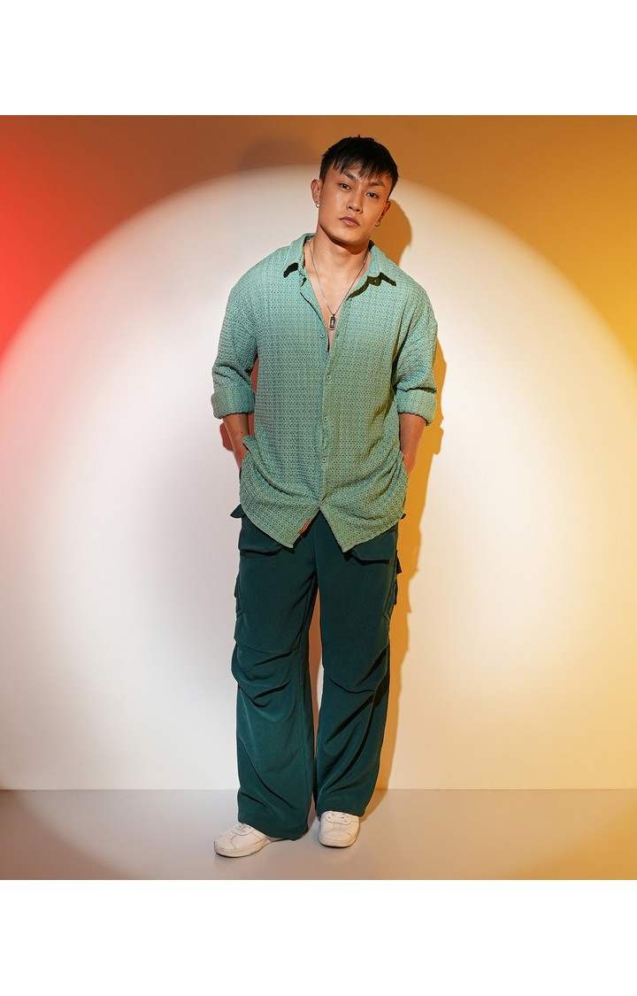 Men's Green Solid Oversized Shirts