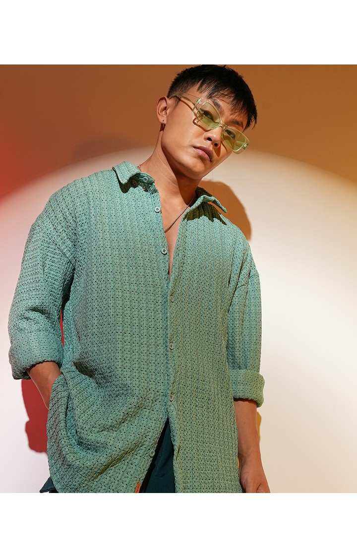 Men's Green Solid Oversized Shirts