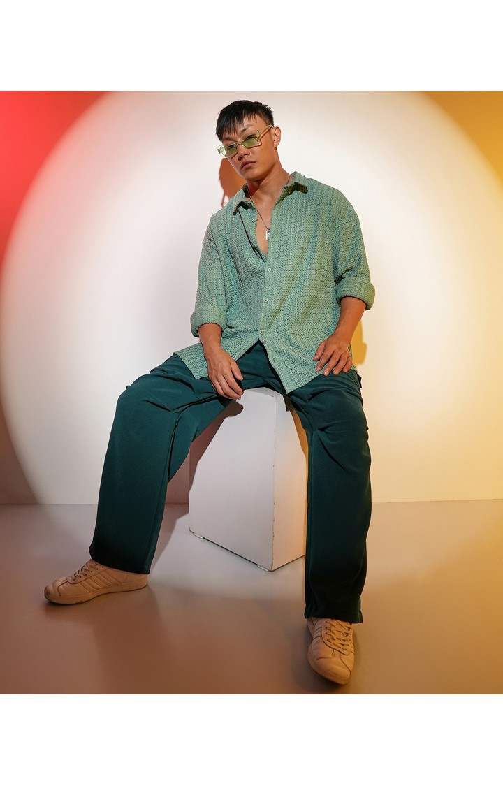 Men's Green Solid Oversized Shirts