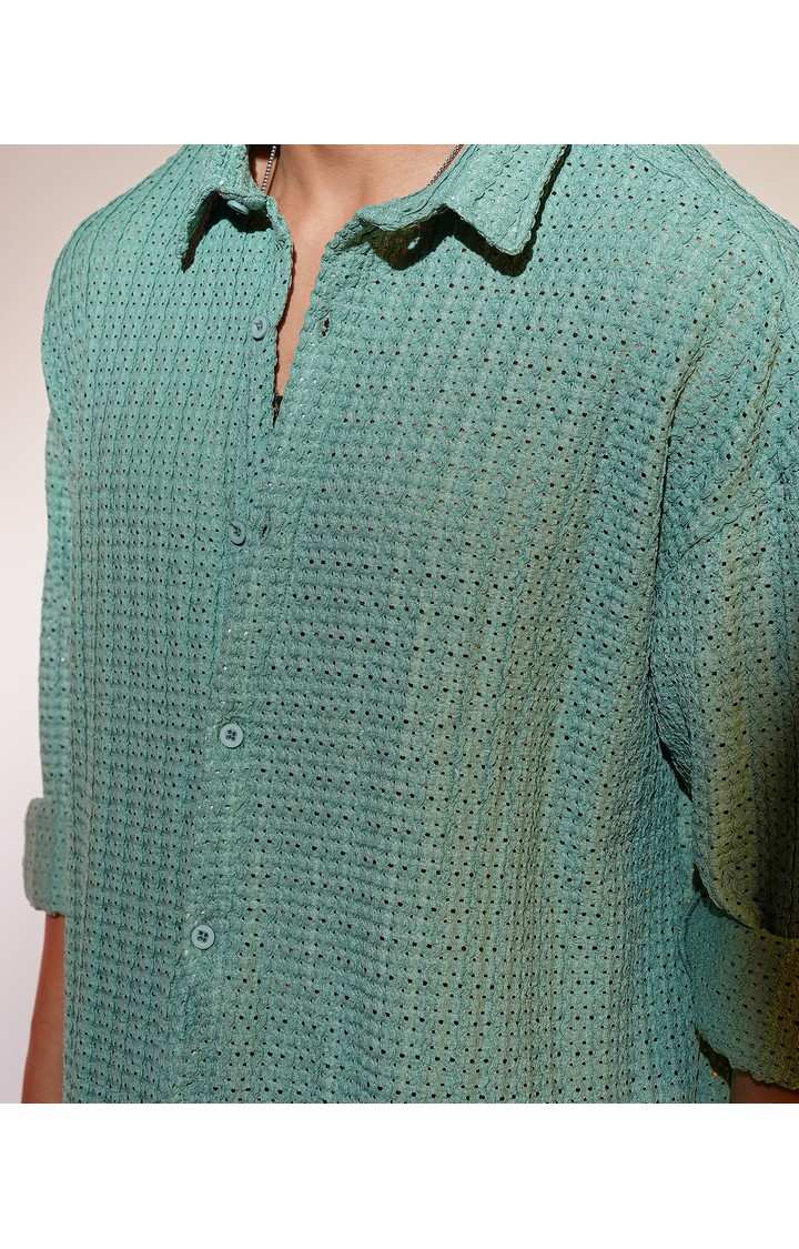 Men's Green Solid Oversized Shirts