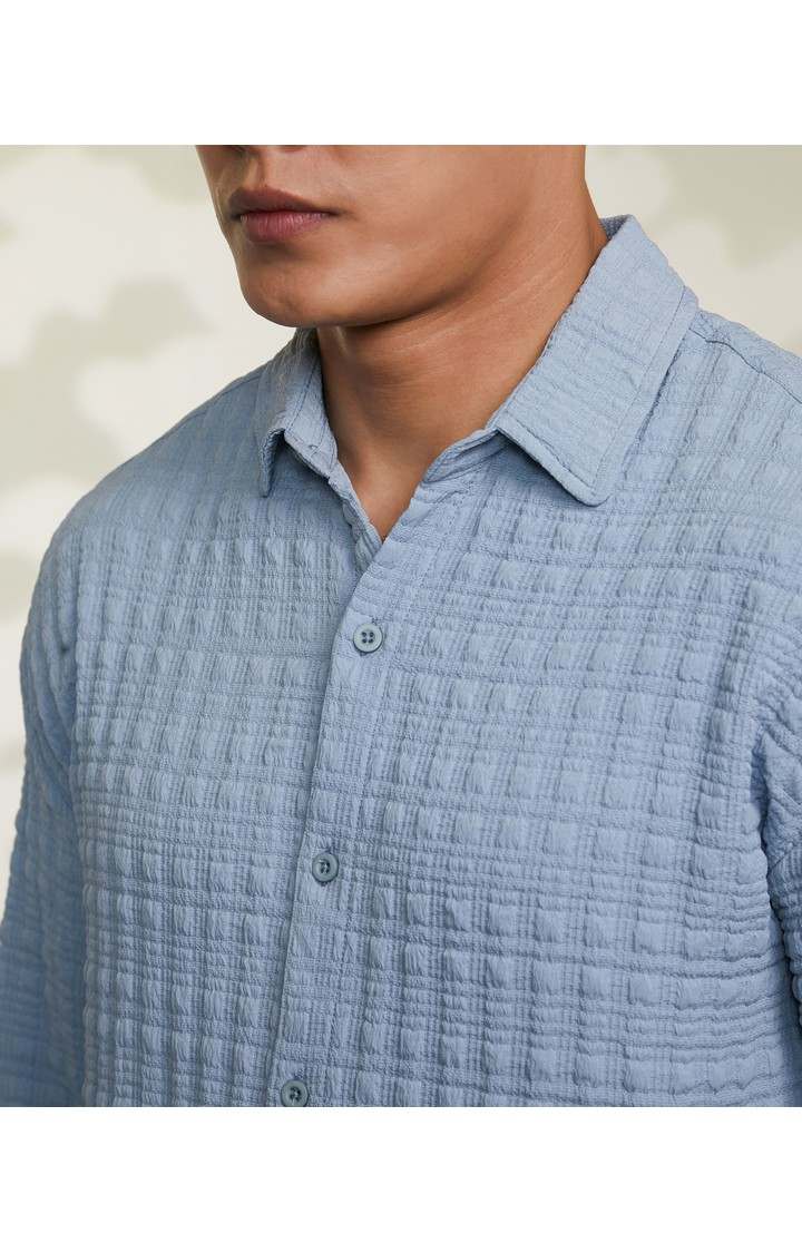 Men's Blue Textured Oversized Shirts