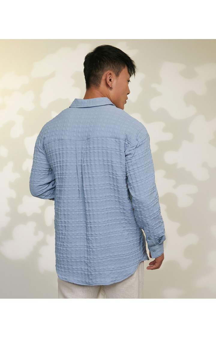 Men's Blue Textured Oversized Shirts