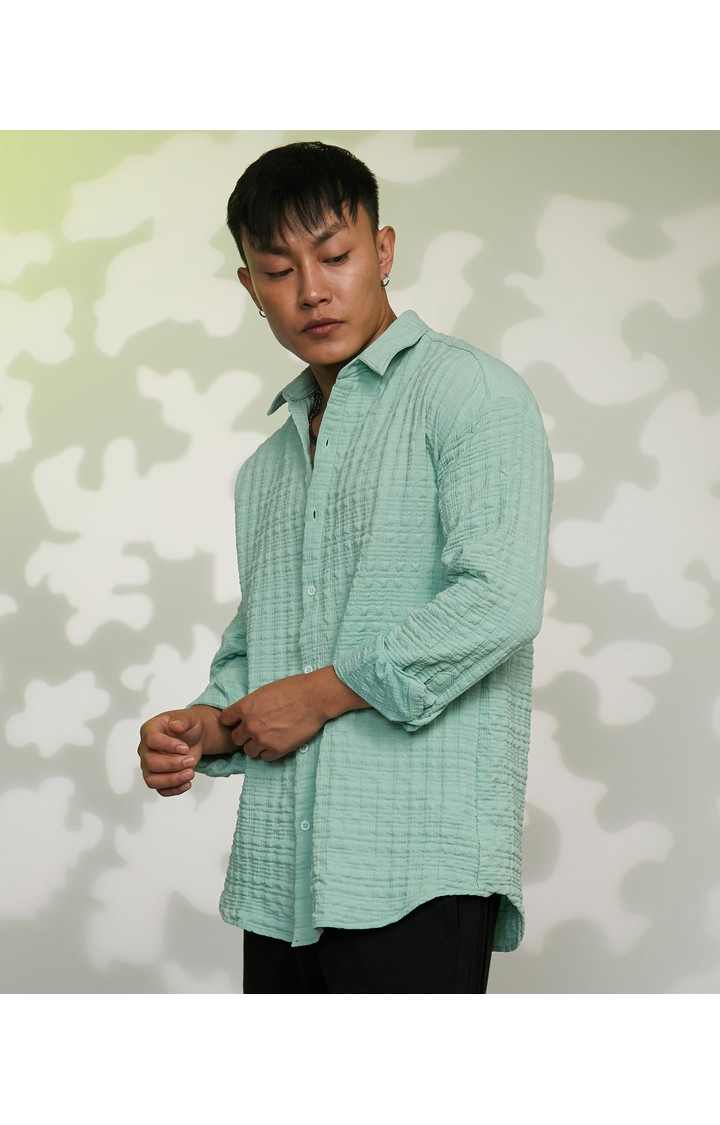 Men's Green Textured Oversized Shirts