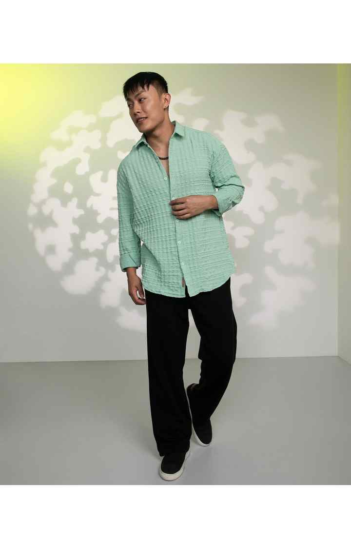 Men's Green Textured Oversized Shirts