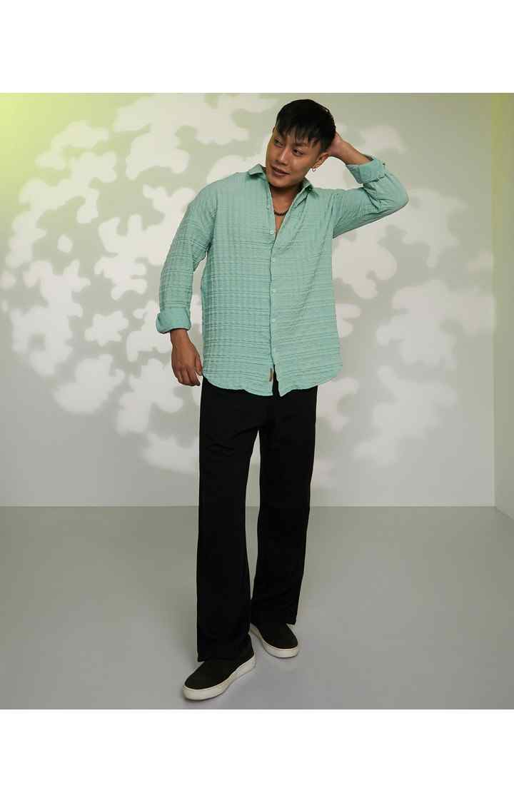 Men's Green Textured Oversized Shirts