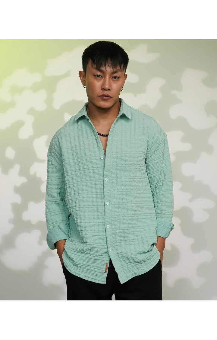 Men's Green Textured Oversized Shirts