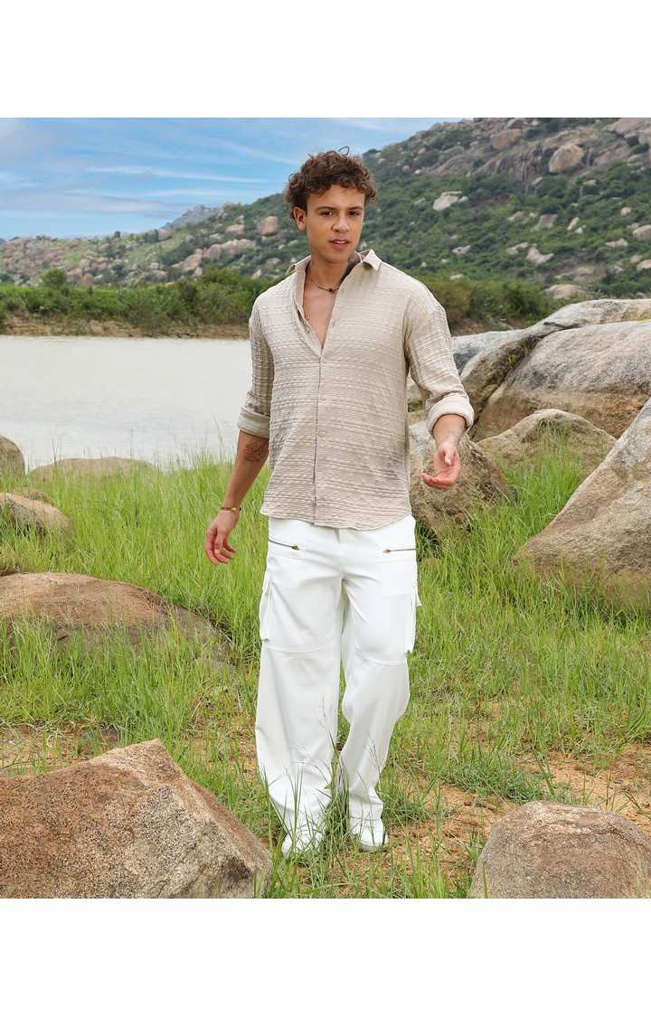 Men's Beige Solid Casual Shirts