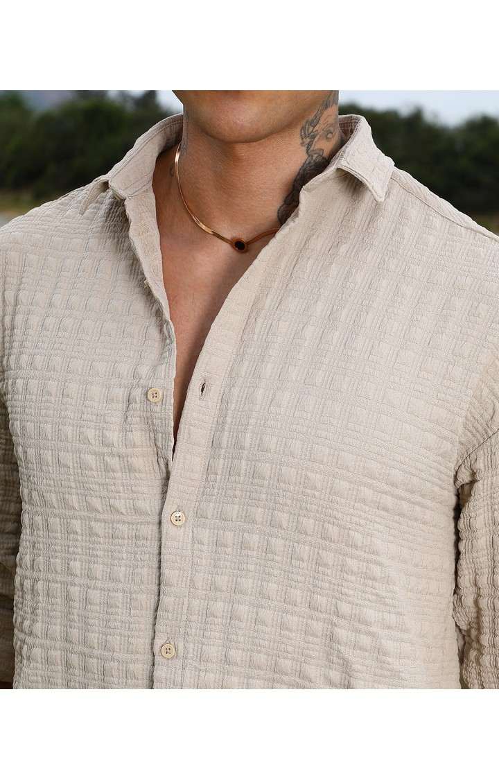 Men's Beige Solid Casual Shirts